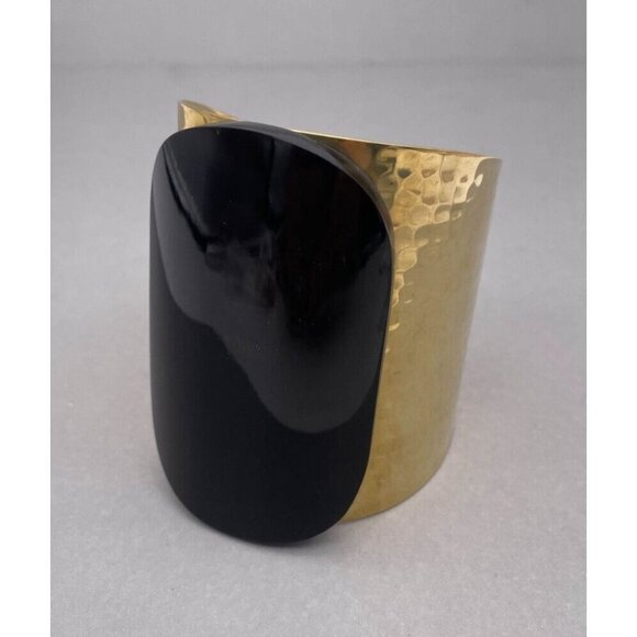 Bisjoux Solid Brass Handmade Hammered Textured Wide Tahiti Cuff Bracelet - Picture 3 of 9